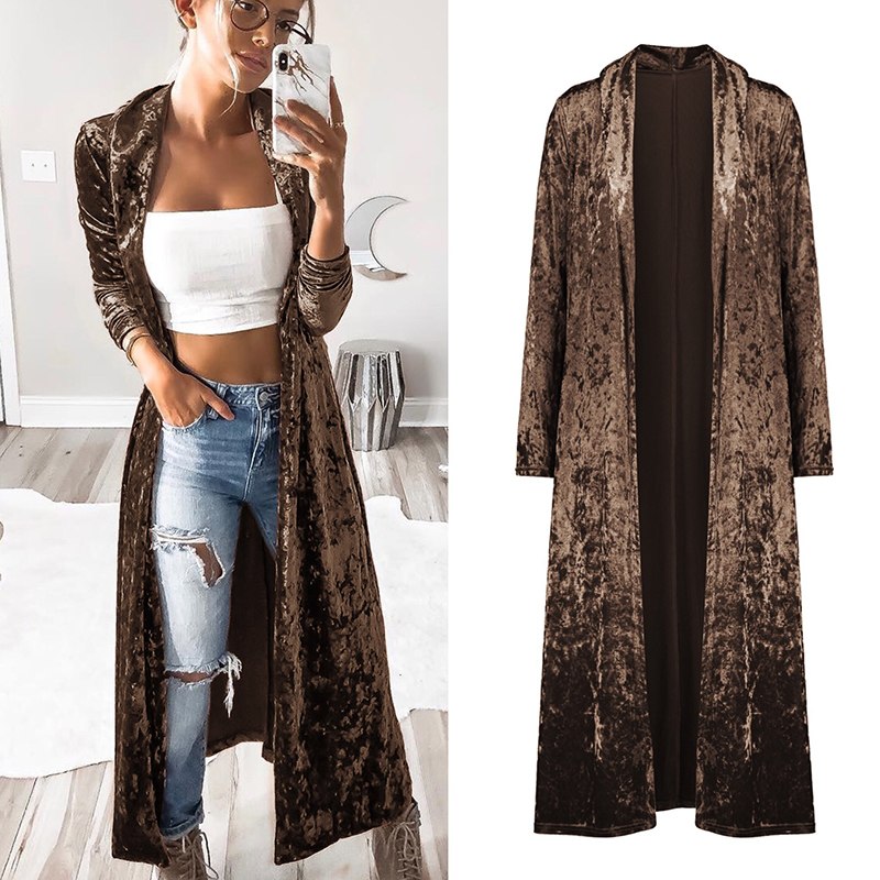 Langer Cardigan-Mantelpullover aus Samt