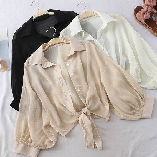 Sheer Tie Solid Color Summer Top