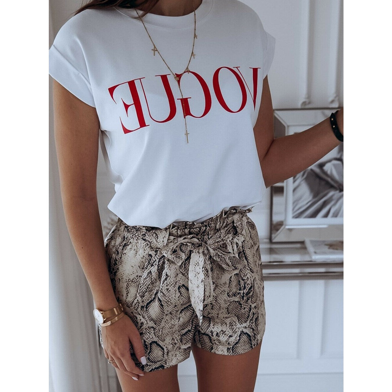 High-Waist Snake Print Summer Shorts