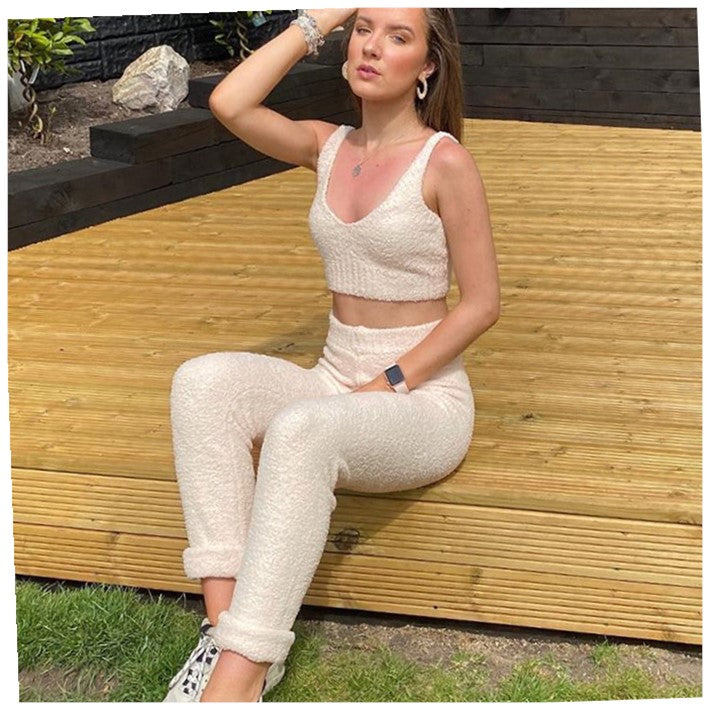 Conjunto de ropa de estar por casa a juego con cuello en V de dos piezas