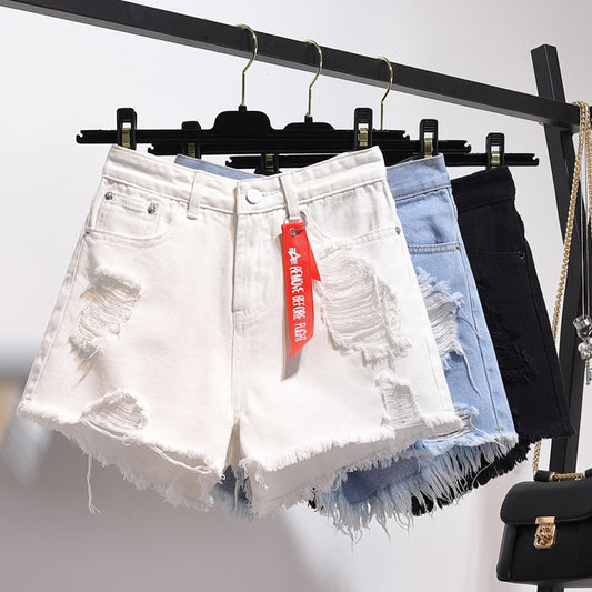Fringed Hem Jean Shorts (Color Options)