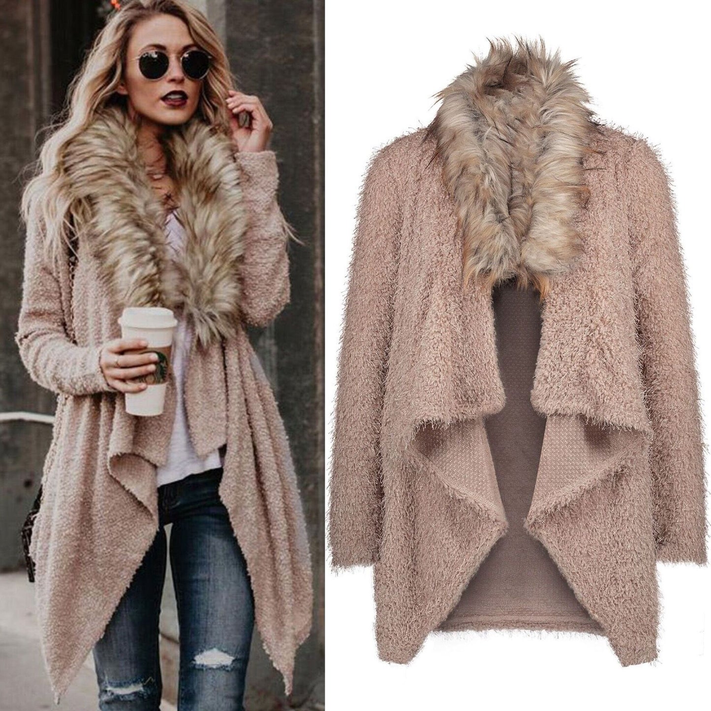 Fur Collar Plush Cardigan Sweater