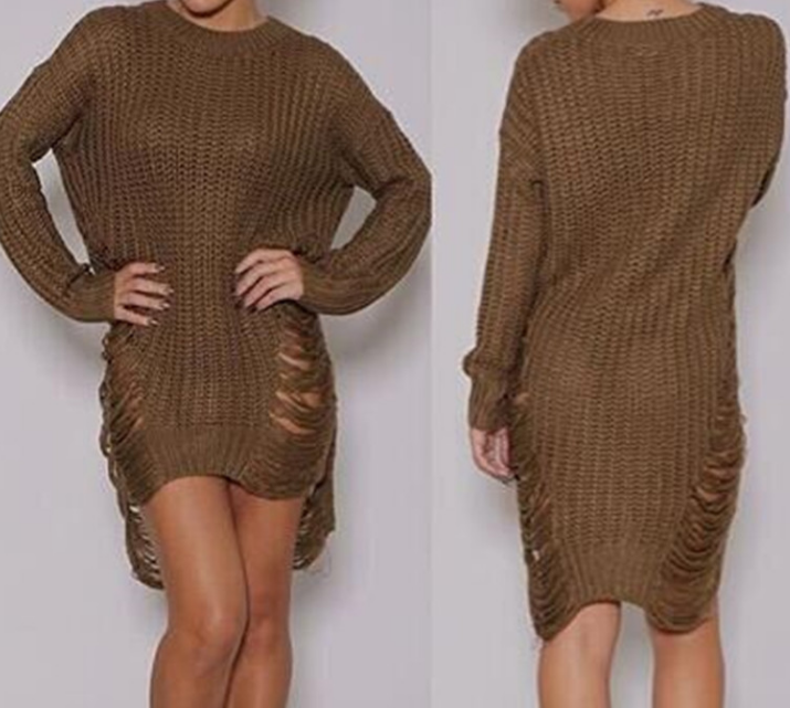 Vestido suéter de punto suelto y rasgado