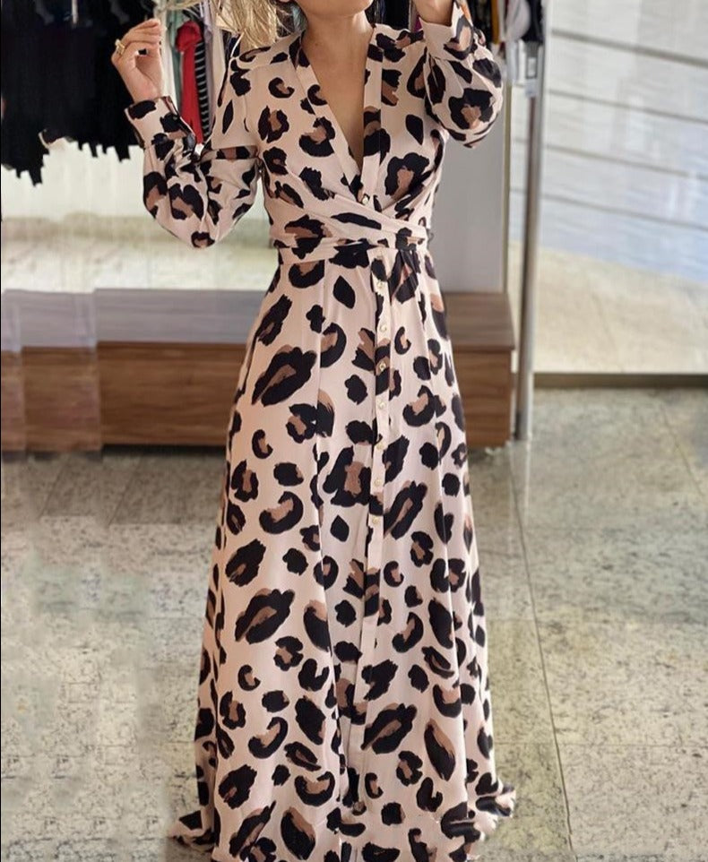 Leopard Print Long Sleeve Dress