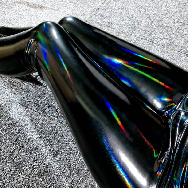Pantalones de cuero PU brillante Mirror Rainbow