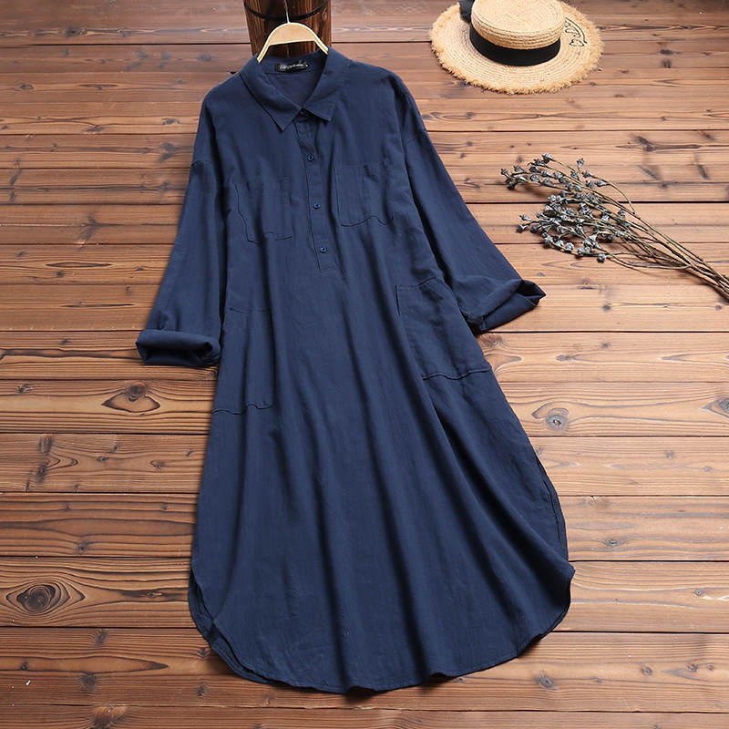 Comfy Long Pocketed Shirt Dress
