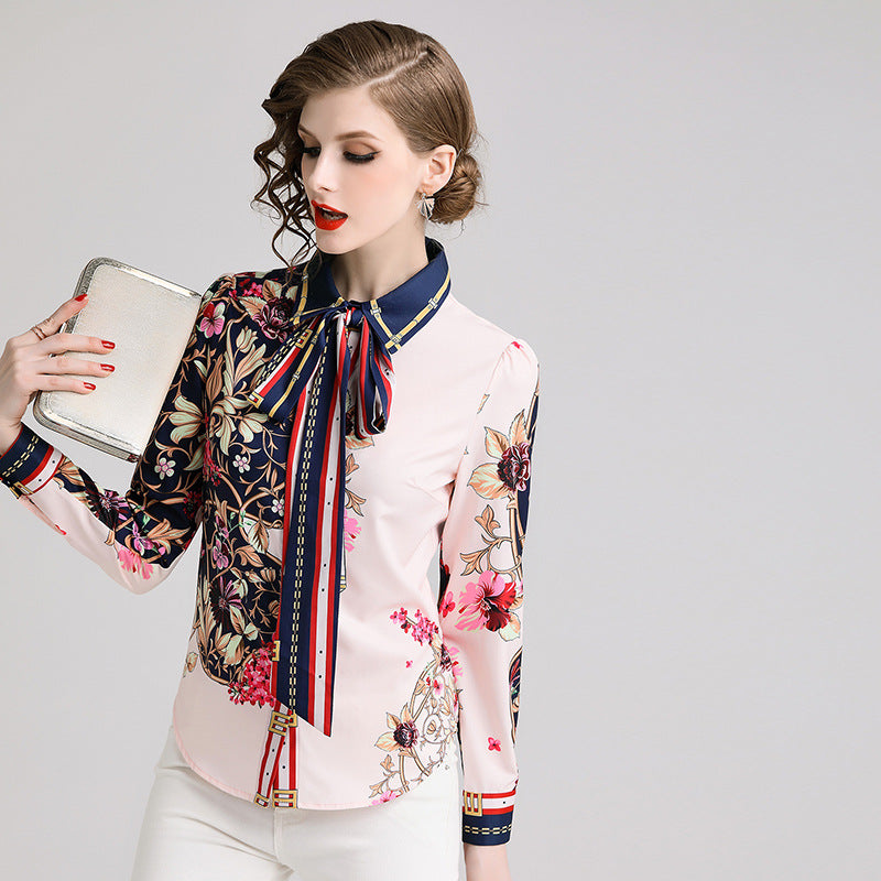 Button Up Bow Tie and Flower Print Shirt