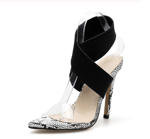 High Heels mit transparenter Zehenpartie und Schlangenmuster
