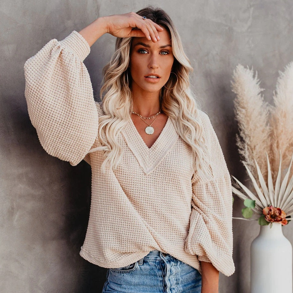 V-neck Lantern Long Sleeve Top