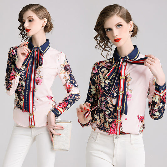 Button Up Bow Tie and Flower Print Shirt