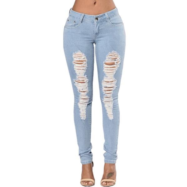 Jeans De Mezclilla Con Flores Azules Bordadas