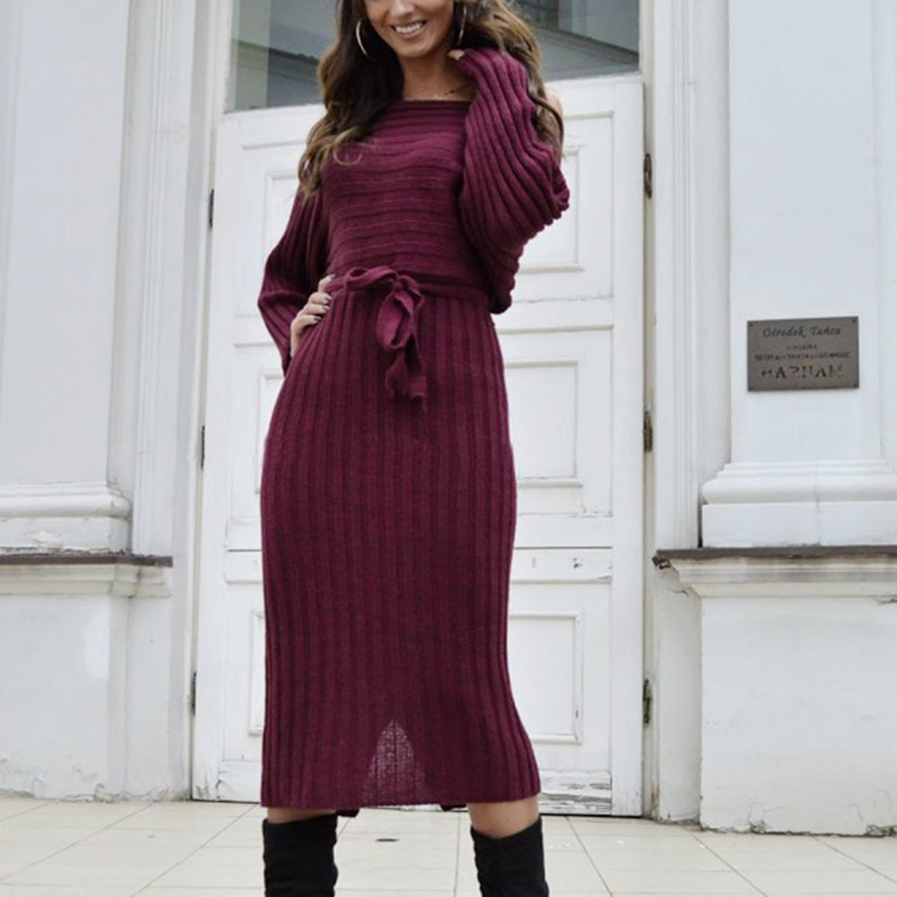 Fashion Women's Off-shoulder Knitted Sweater Dress