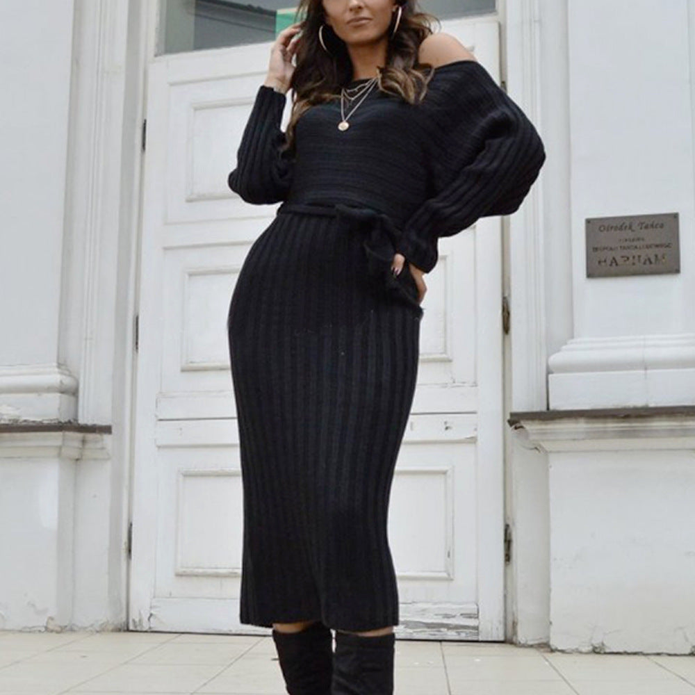 Fashion Women's Off-shoulder Knitted Sweater Dress