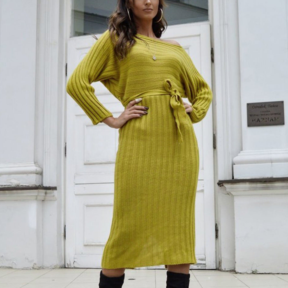 Fashion Women's Off-shoulder Knitted Sweater Dress