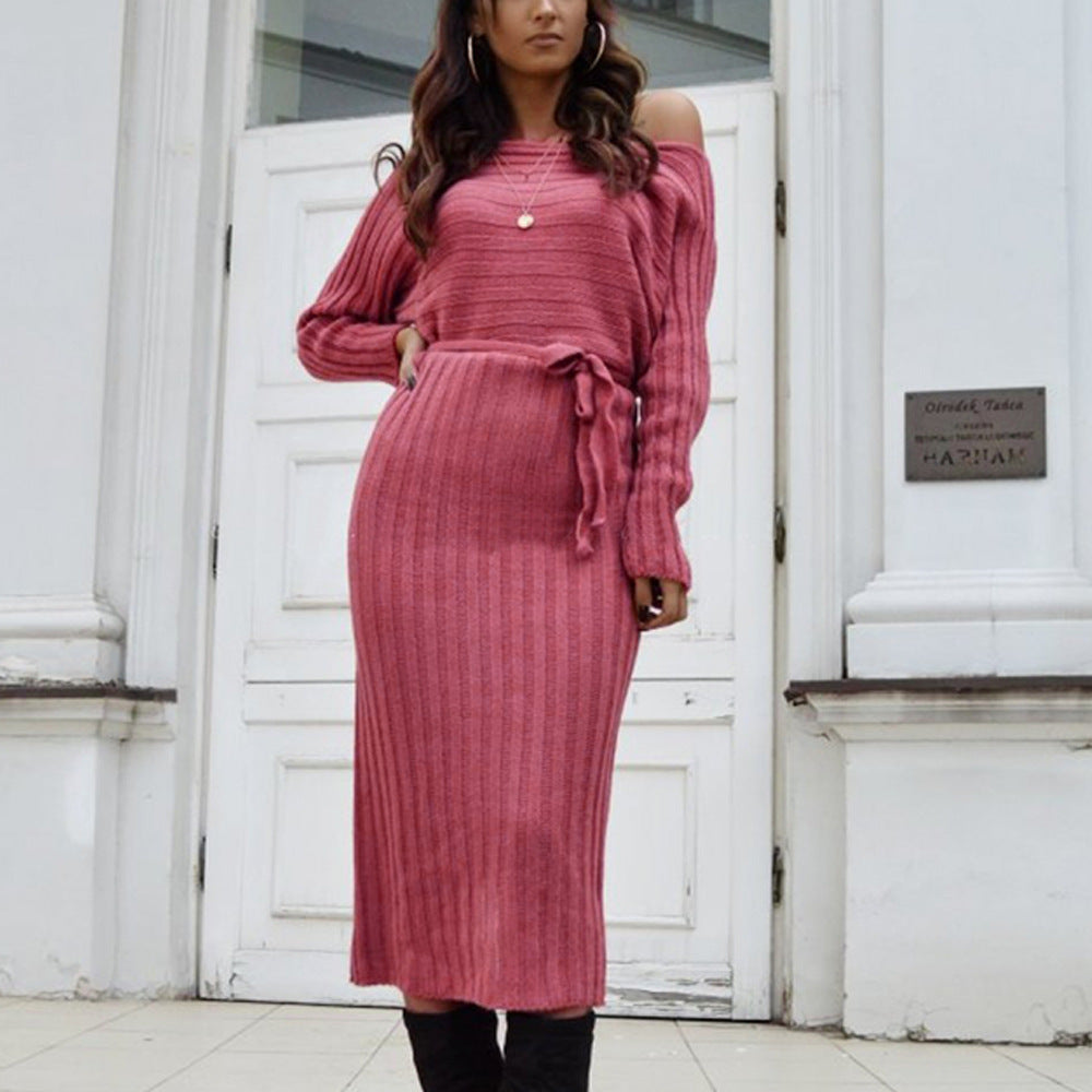 Fashion Women's Off-shoulder Knitted Sweater Dress