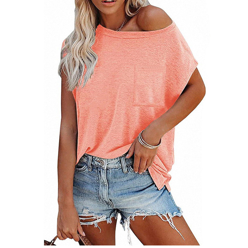 Schulterfreies Fledermaus-T-Shirt