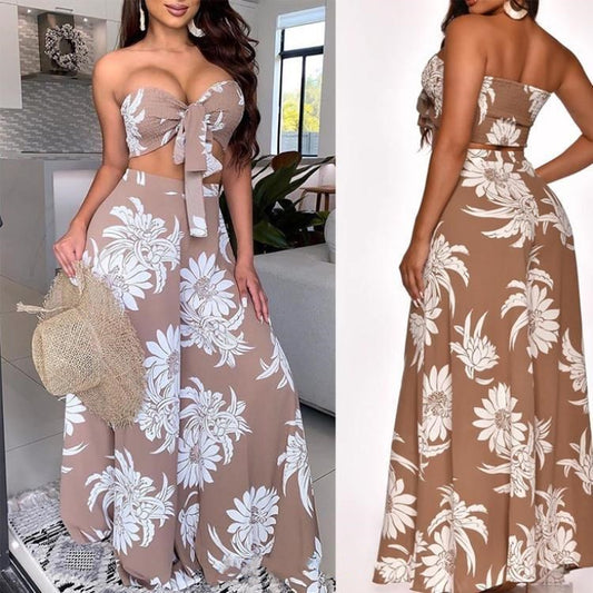 Conjunto de pantalones de playa florales sin tirantes de 2 piezas