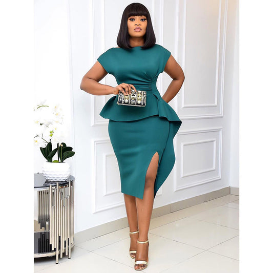 Split Ruffle Detailed Evening Dress