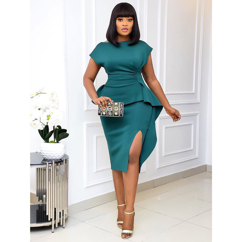 Split Ruffle Detailed Evening Dress