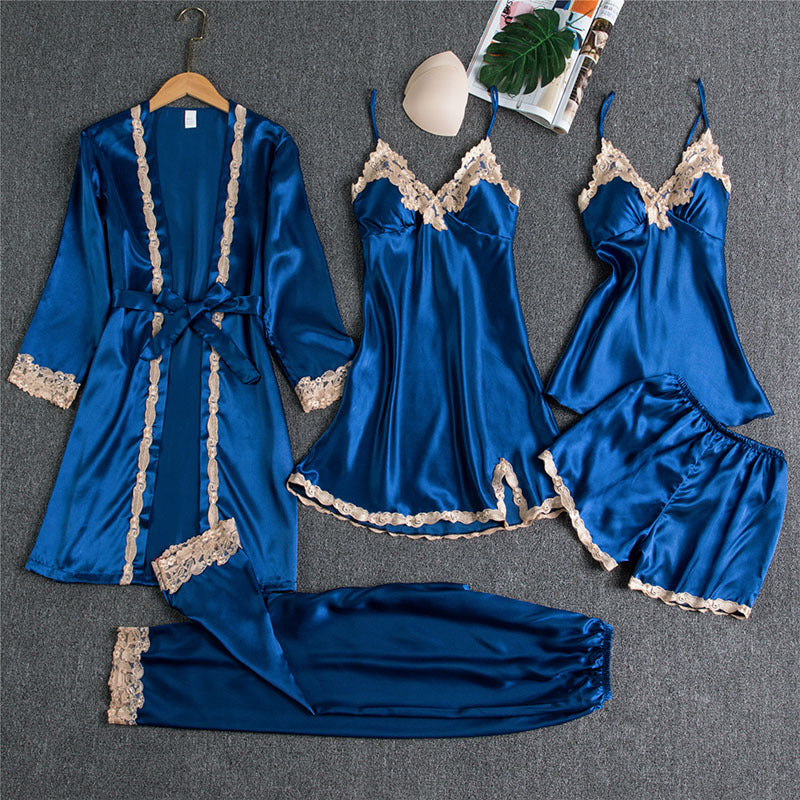 Conjunto de pijama sedoso de cinco piezas