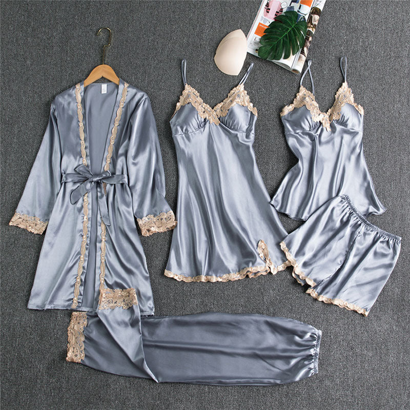 Conjunto de pijama sedoso de cinco piezas
