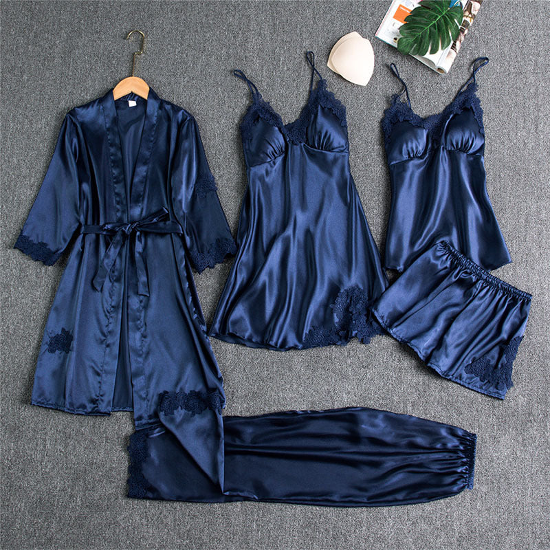 Conjunto de pijama sedoso de cinco piezas