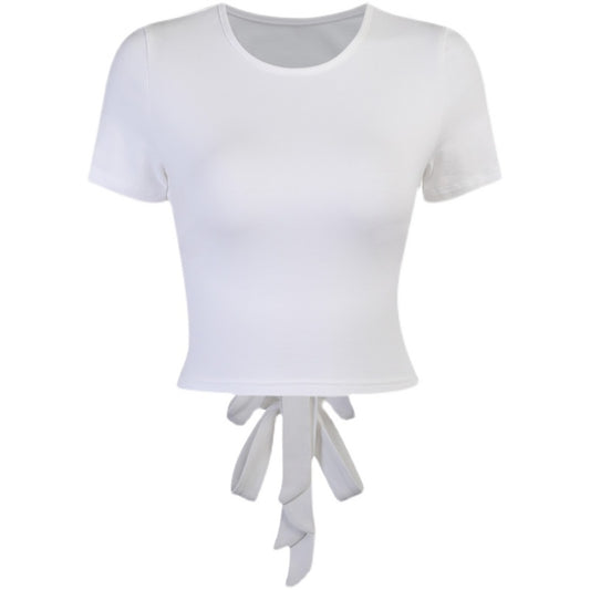 Rib Knit Open Tied Back Detail Shirt