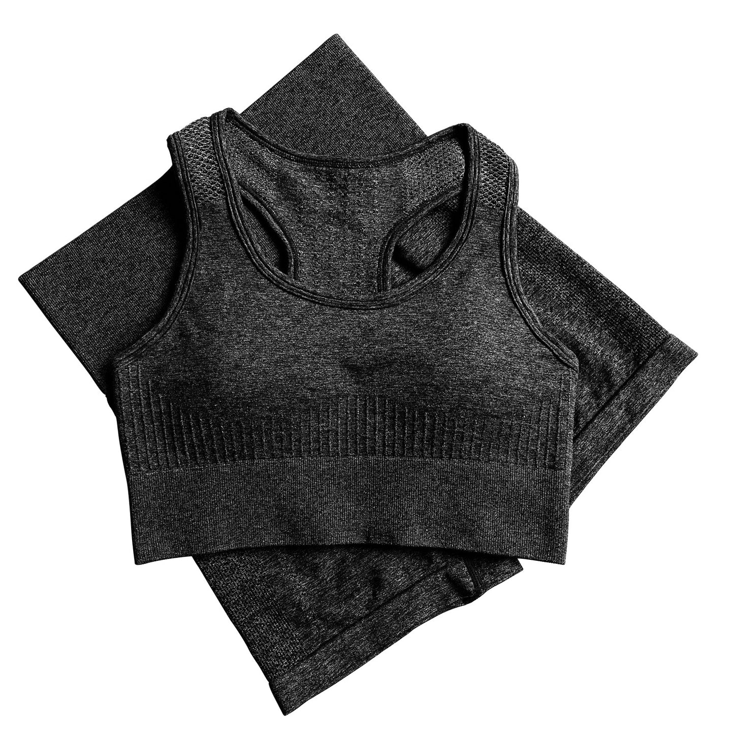 Gran conjunto de ropa deportiva con sujetador deportivo y pantalón corto de motociclista