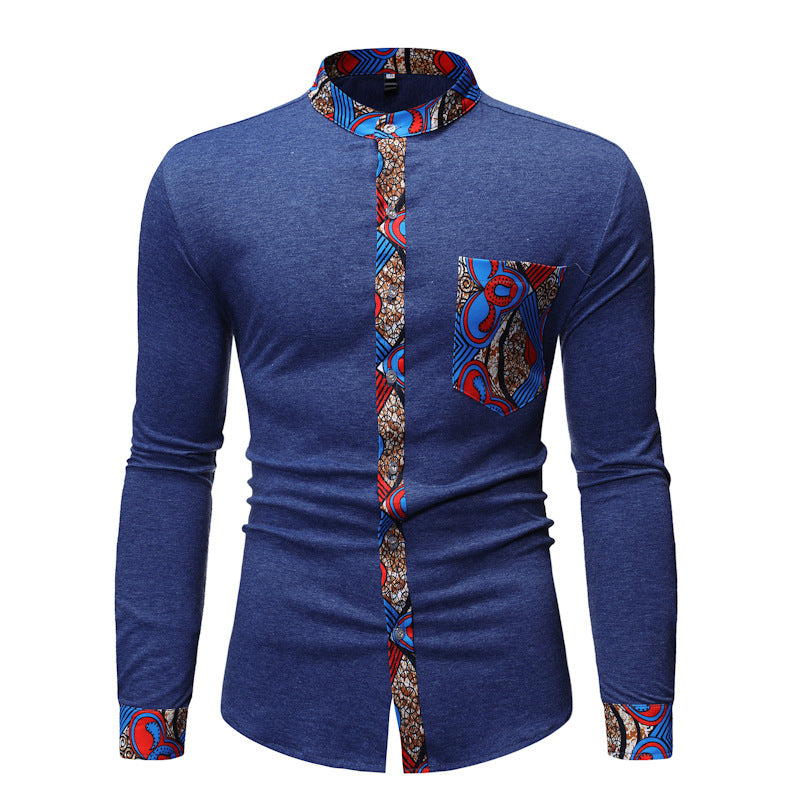 Men's Band Collar "Flavor" Long Sleeve Shirt