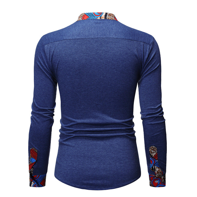 Men's Band Collar "Flavor" Long Sleeve Shirt
