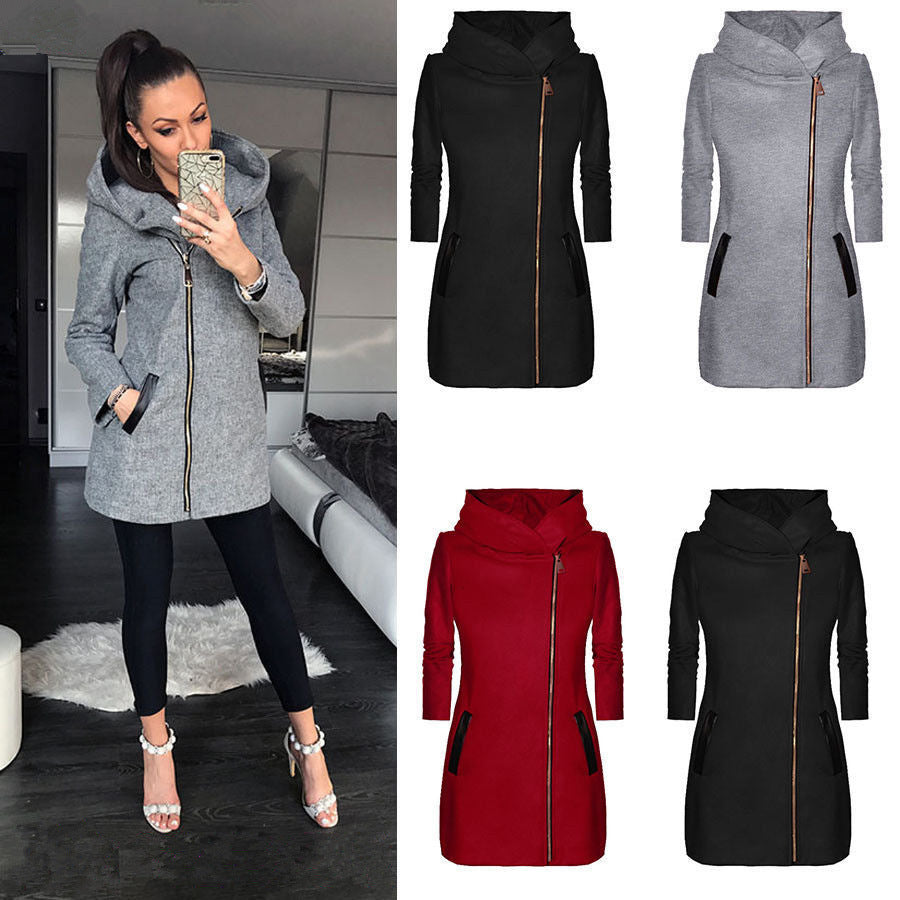 Off-Center Zipper Hooded Fleece Jacket