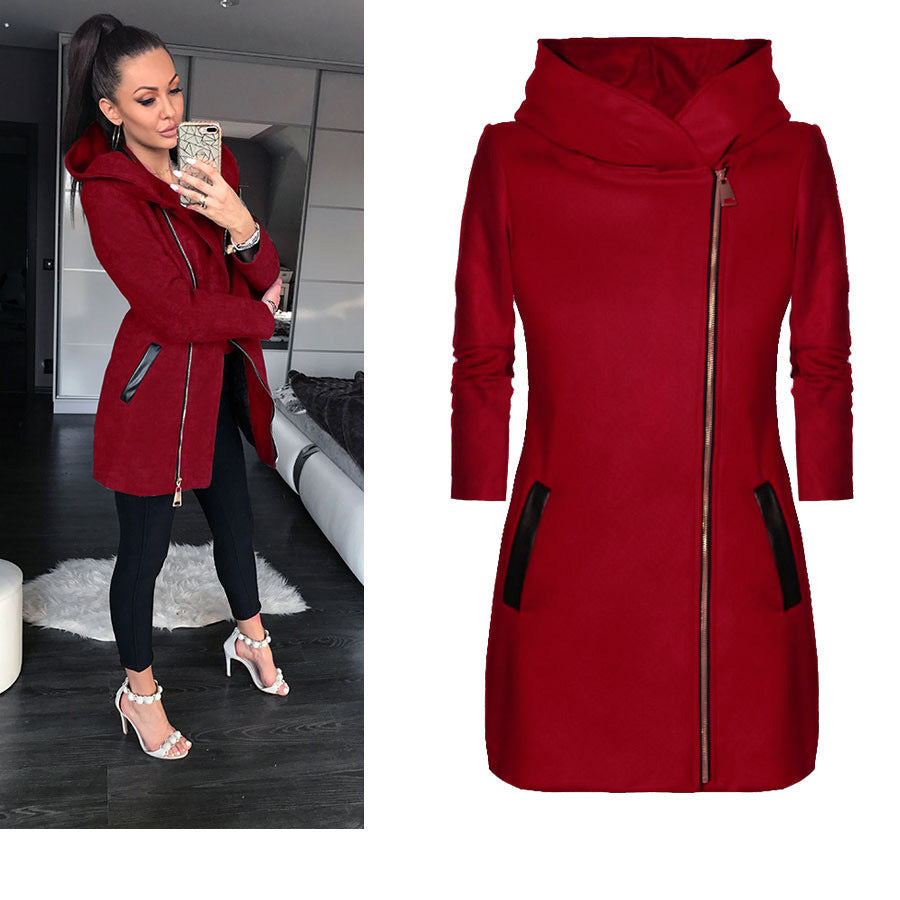 Off-Center Zipper Hooded Fleece Jacket