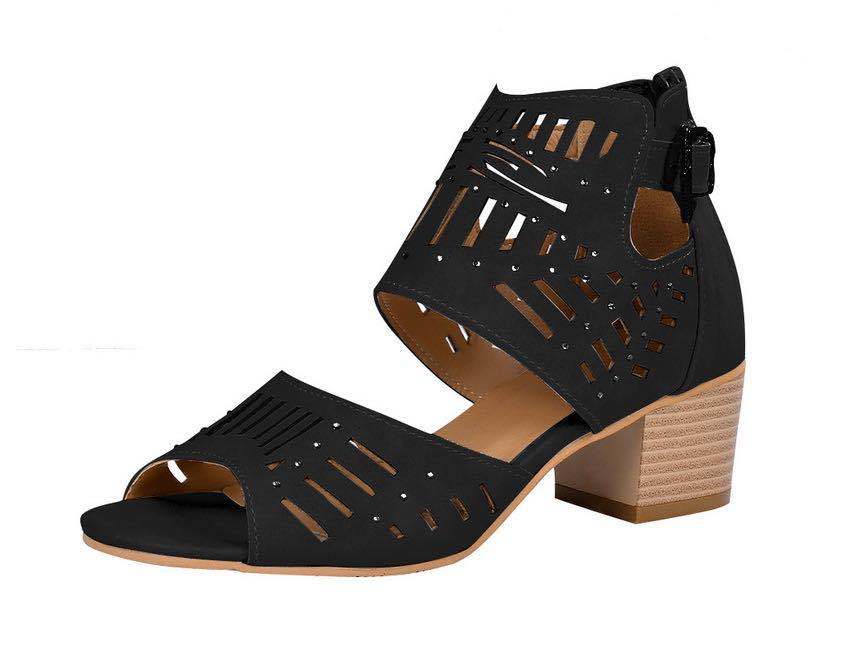 Sandalen mit Blockabsatz und Ausschnitt, Reißverschluss hinten und Schnalle