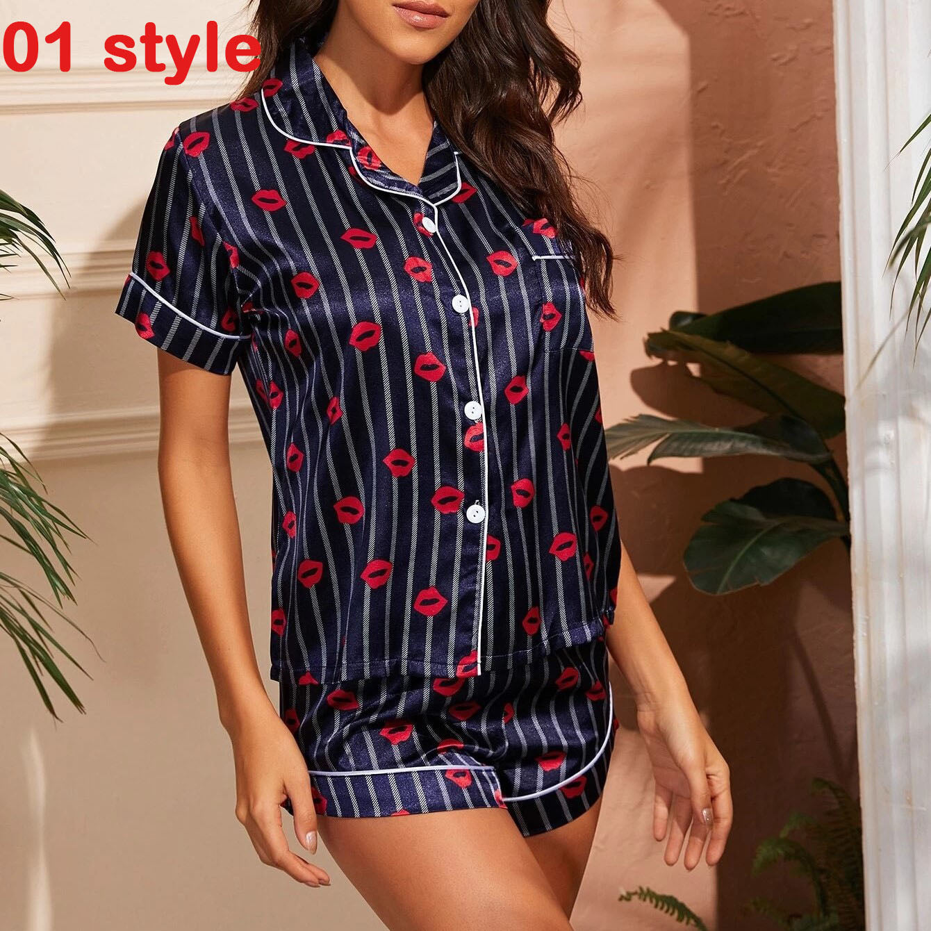 Conjunto de pijama con pantalones cortos con estampado de satén
