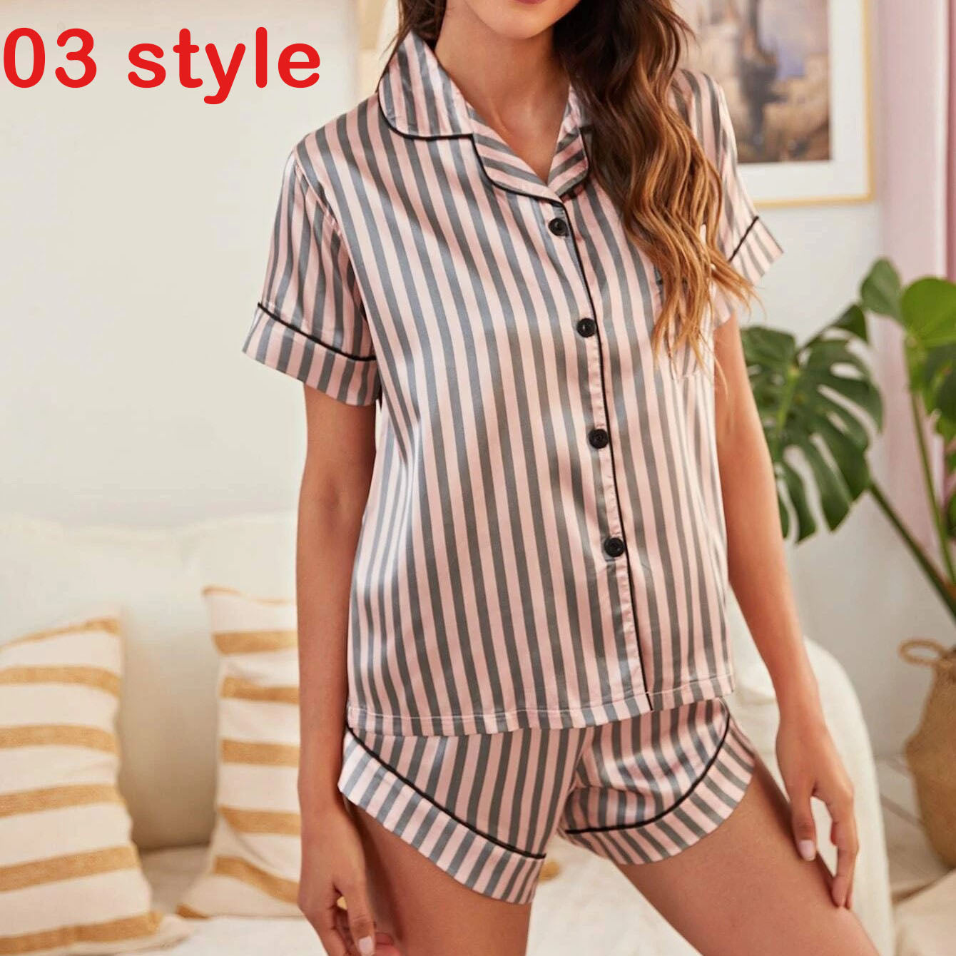 Conjunto de pijama con pantalones cortos con estampado de satén