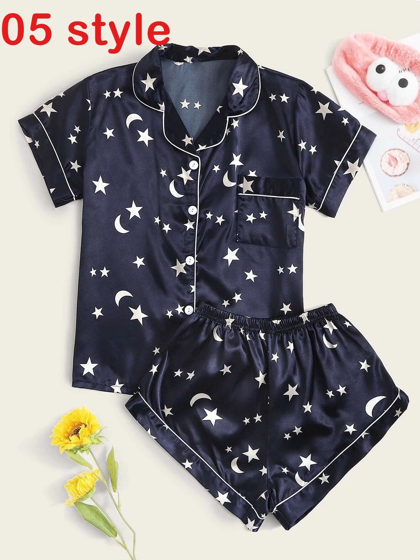 Conjunto de pijama con pantalones cortos con estampado de satén