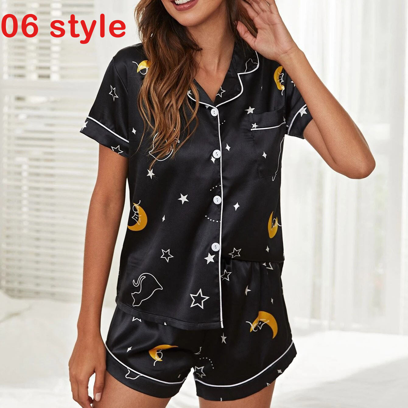 Conjunto de pijama con pantalones cortos con estampado de satén