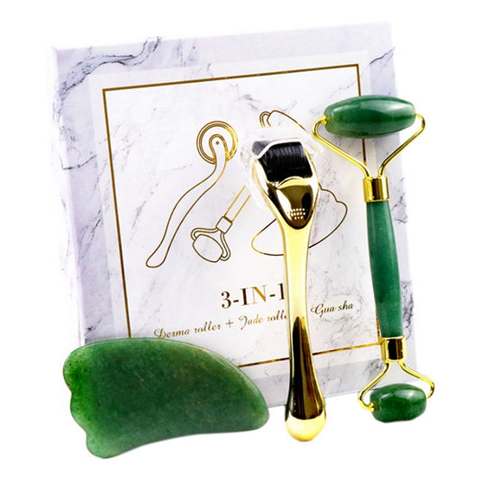Crystal or Jade Massage Roller/ Microneedle/ Gua Sha Jade Board Beauty Spa Set