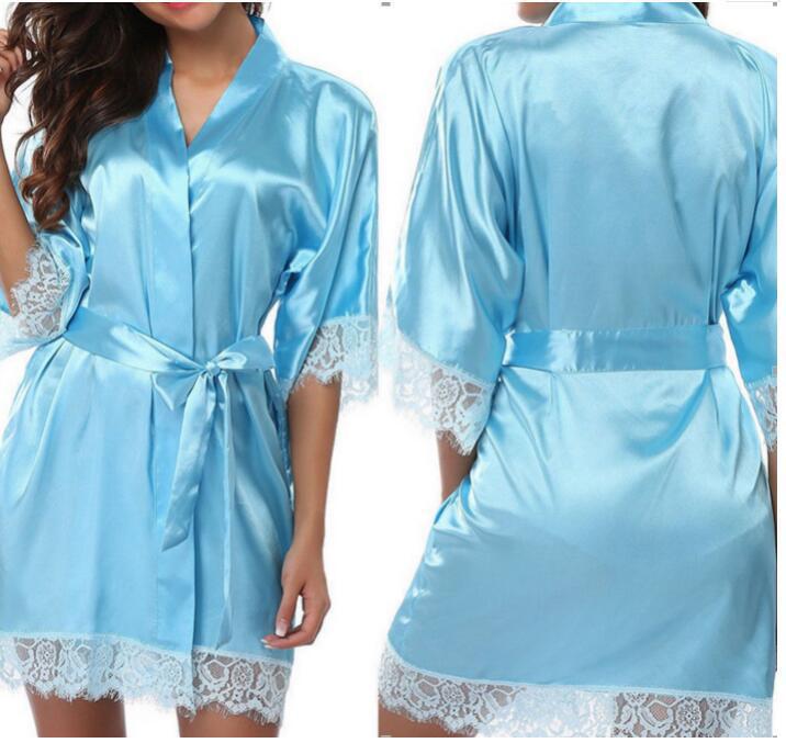 Pijama de lencería tipo bata de satén y encaje (9 colores)