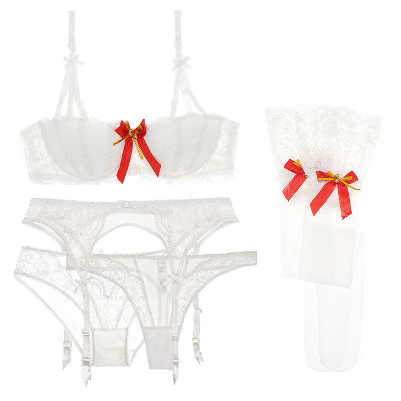 Sexy roter Spitzen-BH, 5-teiliges Set, Valentinstag-Verführungs-Dessous