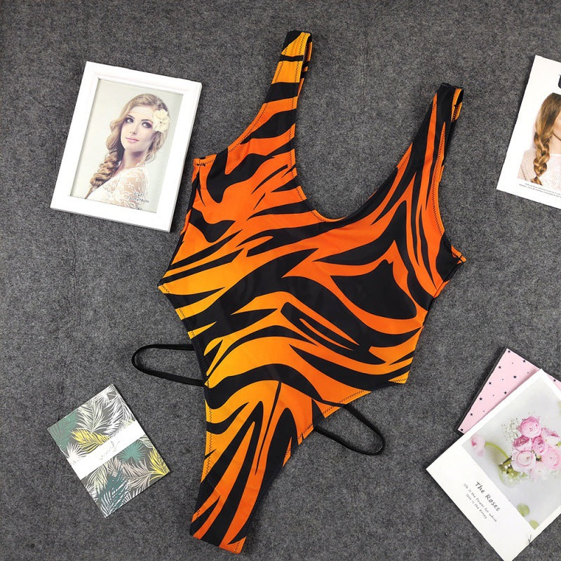 Traje de baño de una pieza con tiras y estampado de tigre (opciones de color)