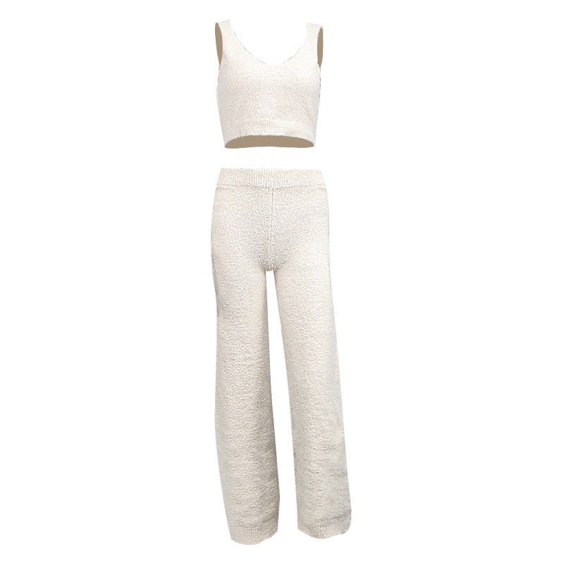 Conjunto de ropa de estar por casa a juego con cuello en V de dos piezas