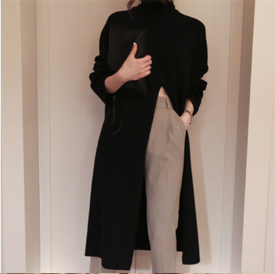 High Rise Split Turtleneck Dress Sweater