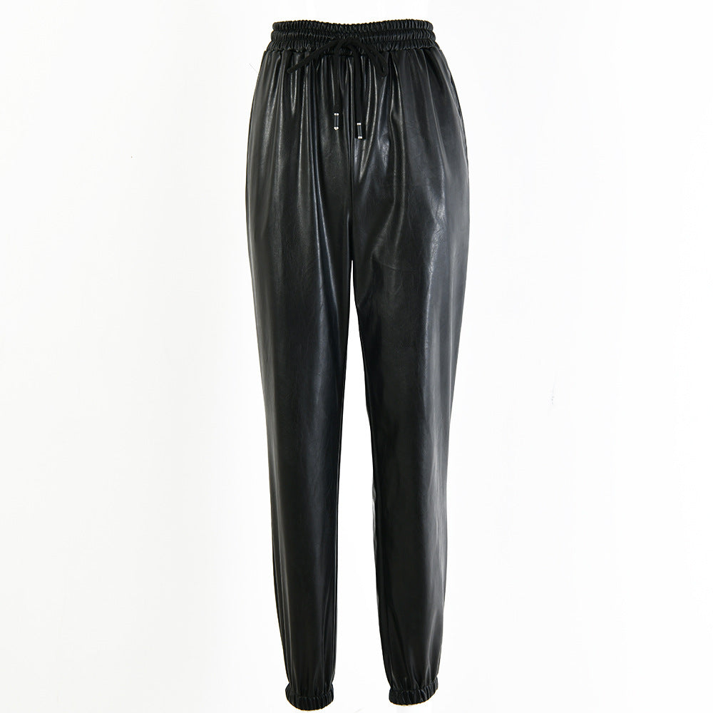 Pantalones tipo caja de cuero PU