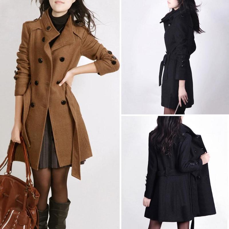 Gabardina de lana con botones y cinturón