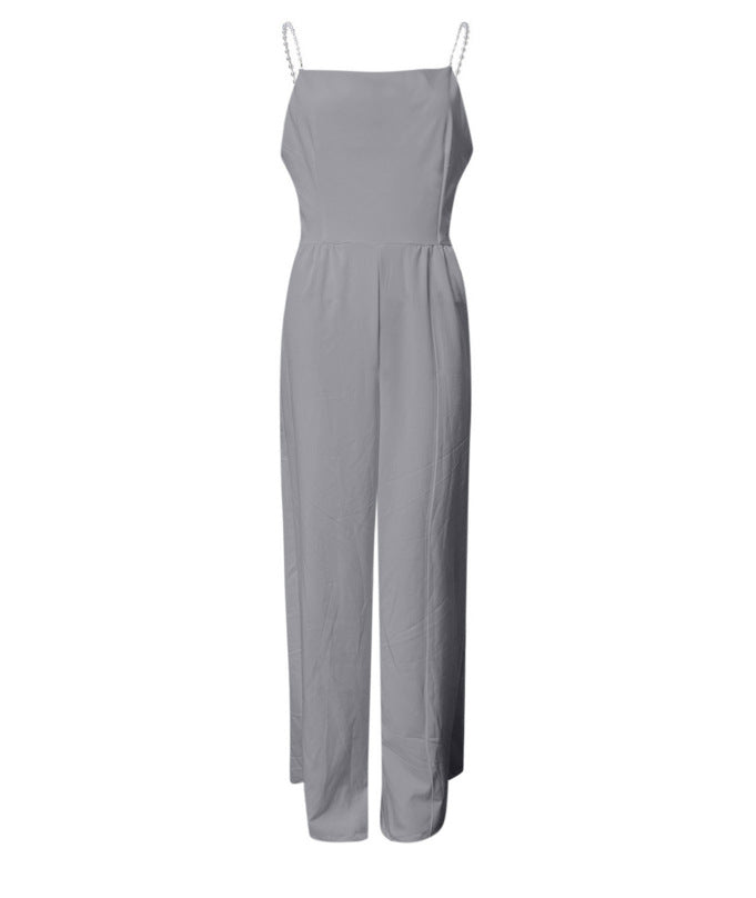 Jumpsuit mit weitem Bein und Perlenriemen