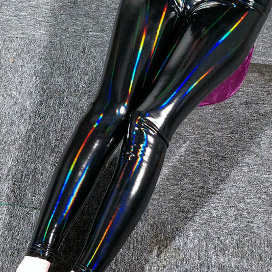 Pantalones de cuero PU brillante Mirror Rainbow