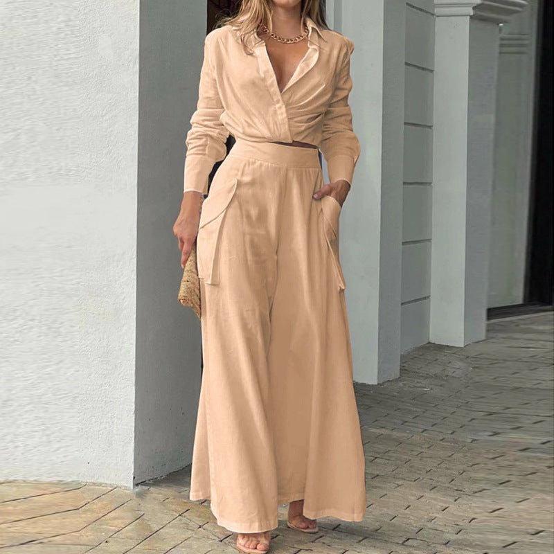 Conjunto de camisa y pantalones con pierna estilo informal a la moda para mujer (opciones de color)