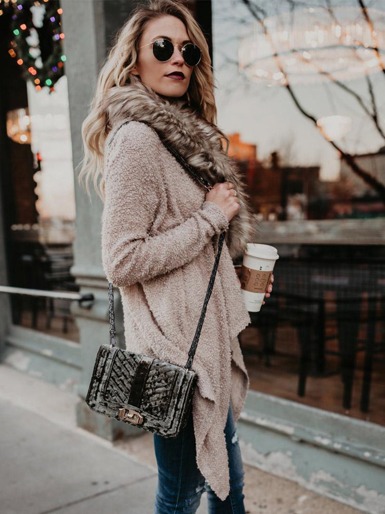 Fur Collar Plush Cardigan Sweater