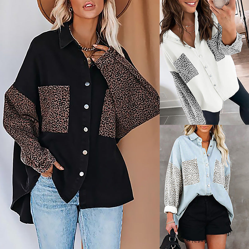 Long Sleeve Leopard Printed Detail Cardigan Top